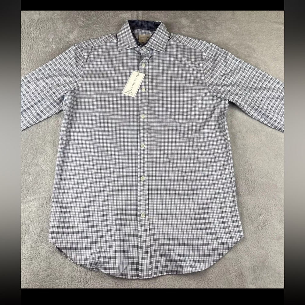 Con.struct mens blue check design long sleeve button up dress shirt size Small